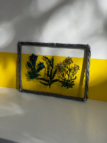 TABLEAU VERRE PEINT FLEURS ALPINES | VINTAGE 💙