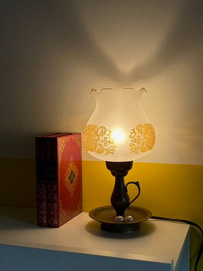 LAMPE BRONZE ABAT-JOUR OPALINE VINTAGE 🕯️