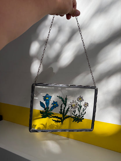 TABLEAU VERRE PEINT FLEURS ALPINES | VINTAGE 💙