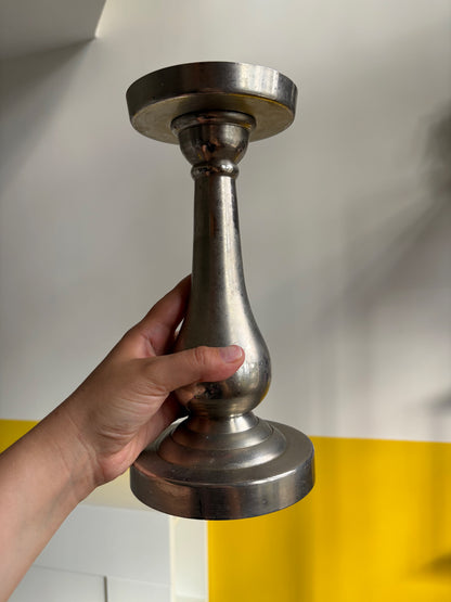 BOUGEOIR MÉTAL ARGENTÉ PATINÉ STYLE BALUSTER | VINTAGE 🕯️🤍