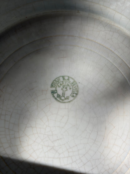 ASSIETTE CREUSE BLANCHE BANDE VERTE & ROSE | VINTAGE