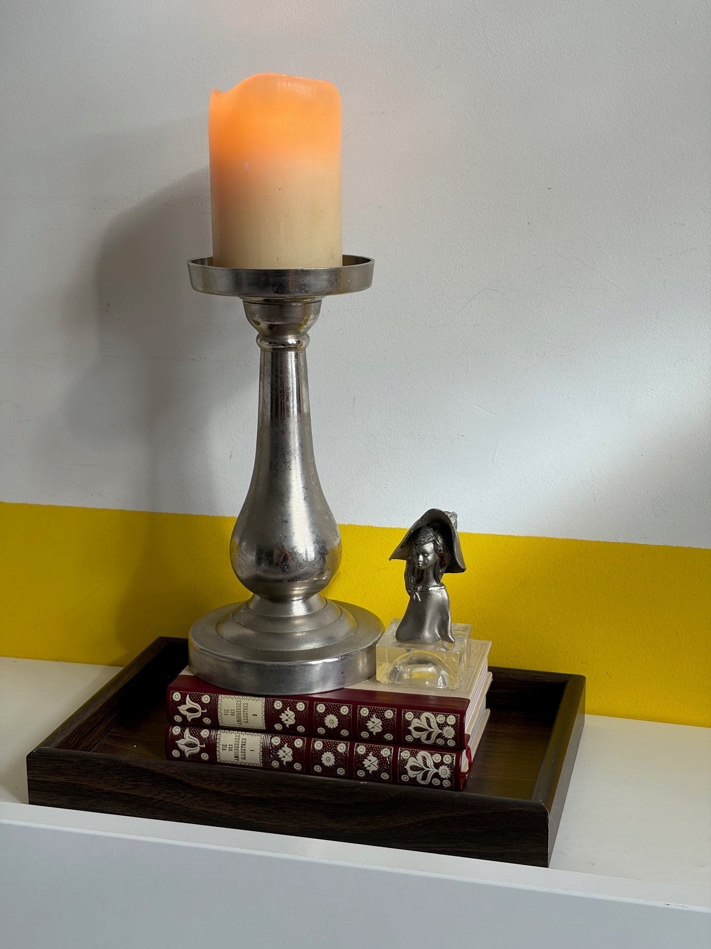 BOUGEOIR MÉTAL ARGENTÉ PATINÉ STYLE BALUSTER | VINTAGE 🕯️🤍