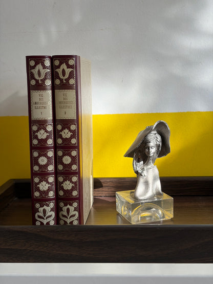 FIGURINE BUSTE FEMME AU CHAPEAU MÉTAL ARGENTÉ | VINTAGE