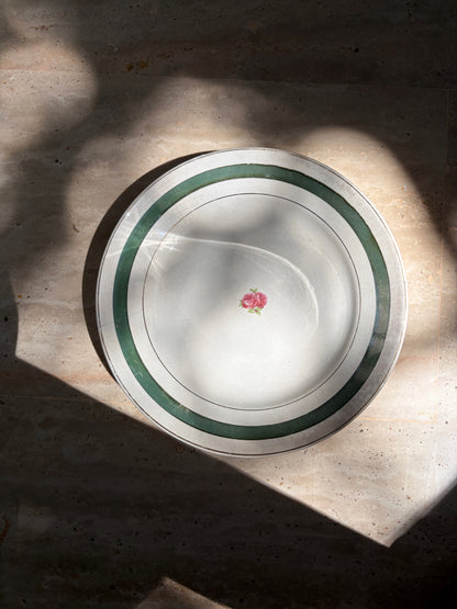 ASSIETTE CREUSE BLANCHE BANDE VERTE & ROSE | VINTAGE