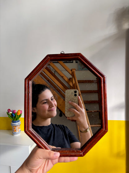 MIROIR OCTOGONAL CADRE BOIS LAQUÉ BORDEAUX | VINTAGE 🪞🤎