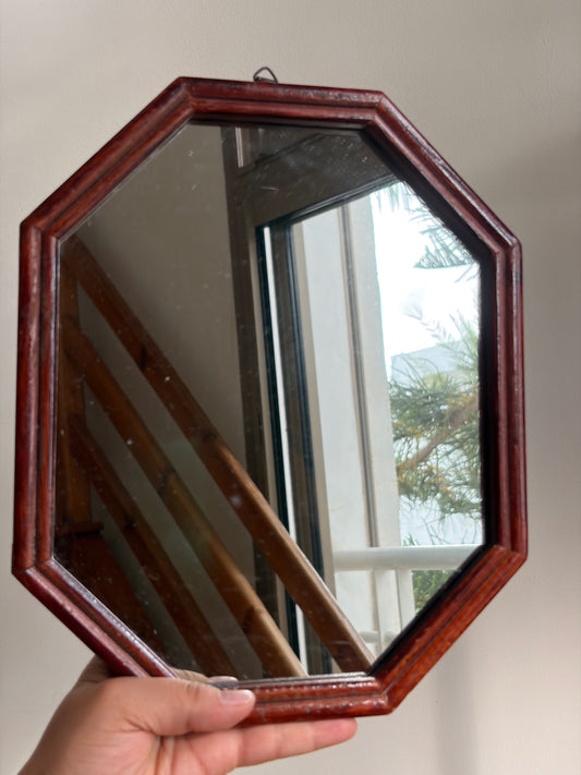 MIROIR OCTOGONAL CADRE BOIS LAQUÉ BORDEAUX | VINTAGE 🪞🤎