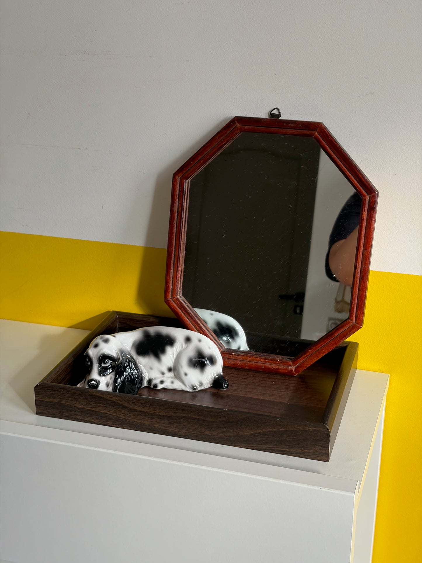 MIROIR OCTOGONAL CADRE BOIS LAQUÉ BORDEAUX | VINTAGE 🪞🤎