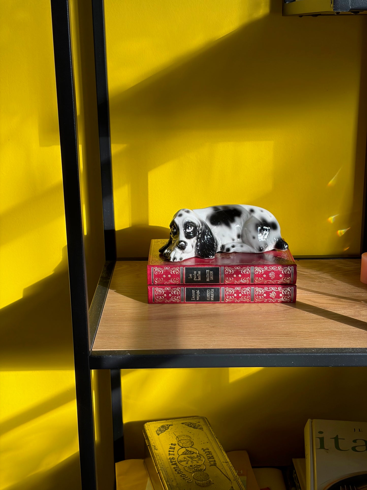 FIGURINE CHIEN COUCHÉ PORCELAINE NOIR & BLANC 🐾🖤