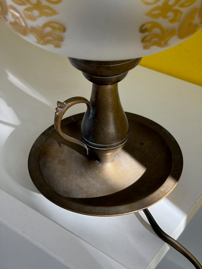 LAMPE BRONZE ABAT-JOUR OPALINE VINTAGE 🕯️