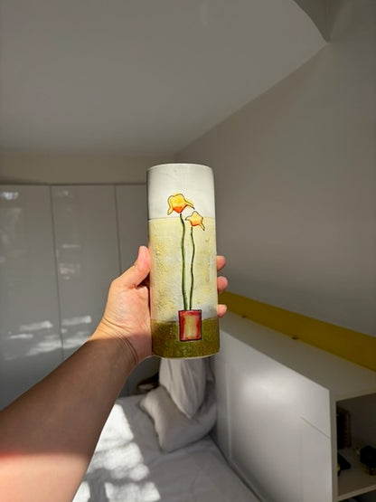 VASE CYLINDRIQUE FLEURS NAÏVES VINTAGE 🌼