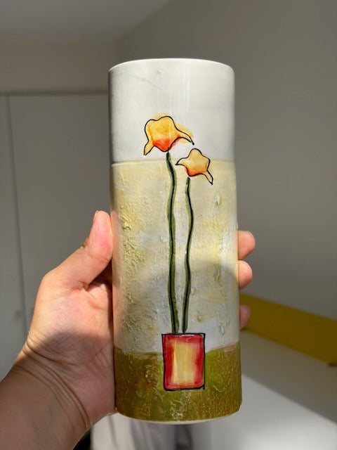VASE CYLINDRIQUE FLEURS NAÏVES VINTAGE 🌼