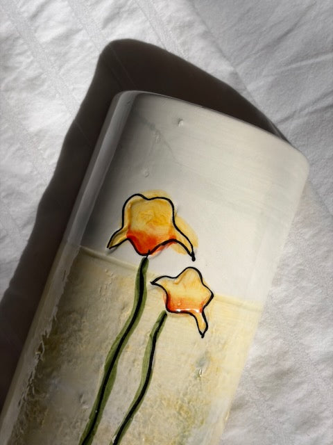 VASE CYLINDRIQUE FLEURS NAÏVES VINTAGE 🌼