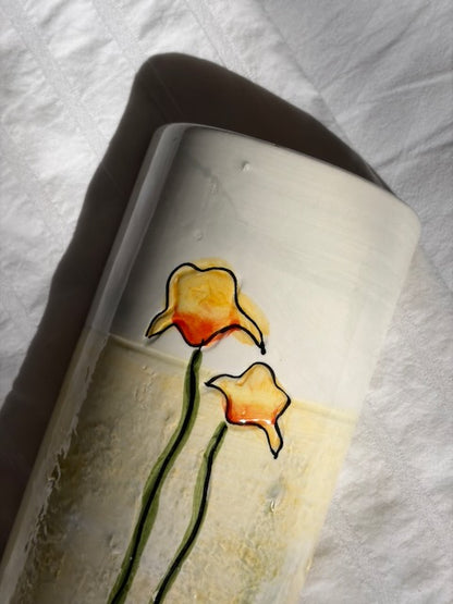 VASE CYLINDRIQUE FLEURS NAÏVES VINTAGE 🌼