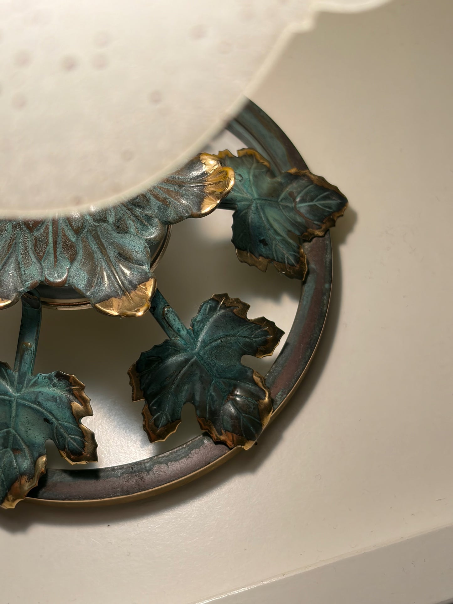 LAMPE BRAS ARQUÉ FEUILLES DE VIGNE TULIPE VERRE | ART NOUVEAU