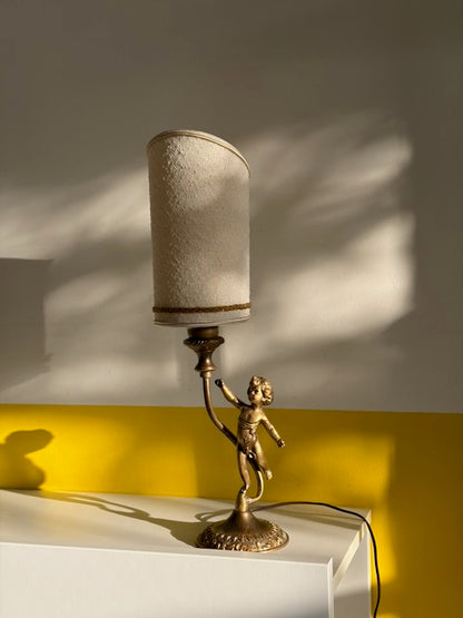 LAMPE PUTTO BRONZE ABAT-JOUR CYLINDRIQUE 👼