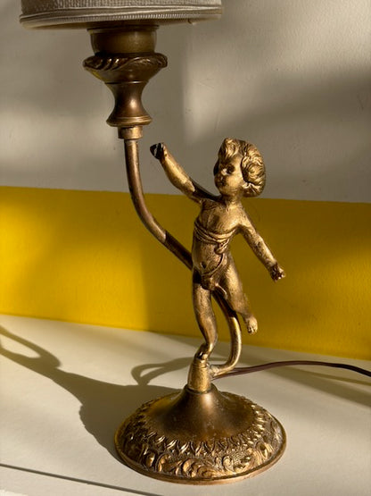 LAMPE PUTTO BRONZE ABAT-JOUR CYLINDRIQUE 👼