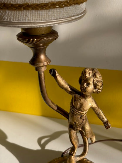 LAMPE PUTTO BRONZE ABAT-JOUR CYLINDRIQUE 👼