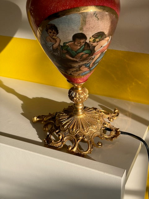 LAMPE URNE PEINTE ABAT-JOUR CRAQUELÉ VINTAGE