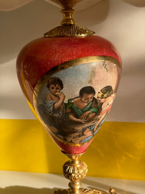 LAMPE URNE PEINTE ABAT-JOUR CRAQUELÉ VINTAGE