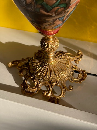 LAMPE URNE PEINTE ABAT-JOUR CRAQUELÉ VINTAGE