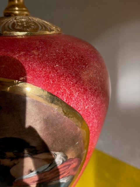 LAMPE URNE PEINTE ABAT-JOUR CRAQUELÉ VINTAGE