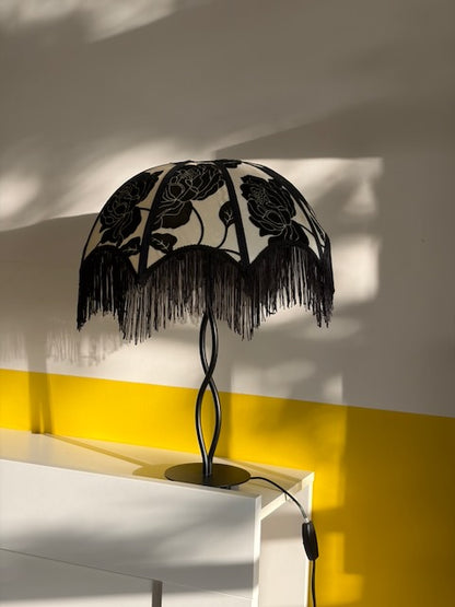 LAMPE PIED TORSADÉ ABAT-JOUR FRANGES VINTAGE 🖤