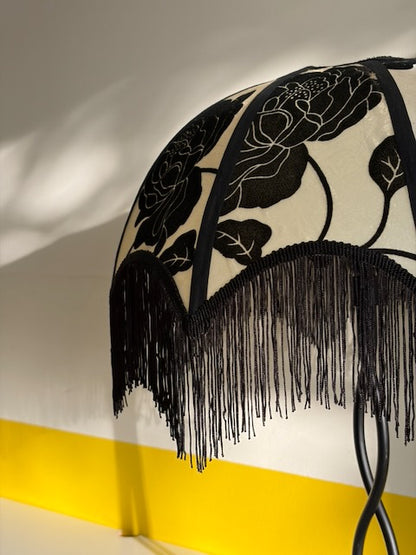 LAMPE PIED TORSADÉ ABAT-JOUR FRANGES VINTAGE 🖤