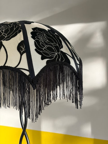 LAMPE PIED TORSADÉ ABAT-JOUR FRANGES VINTAGE 🖤