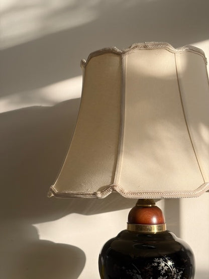 LAMPE POTICHE NOIRE ABAT-JOUR FESTONNÉ VINTAGE 🖤
