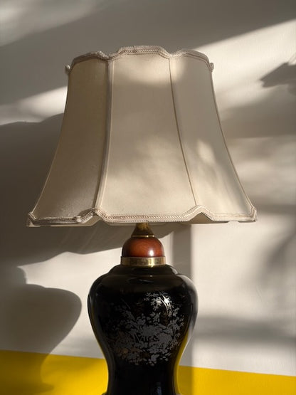LAMPE POTICHE NOIRE ABAT-JOUR FESTONNÉ VINTAGE 🖤