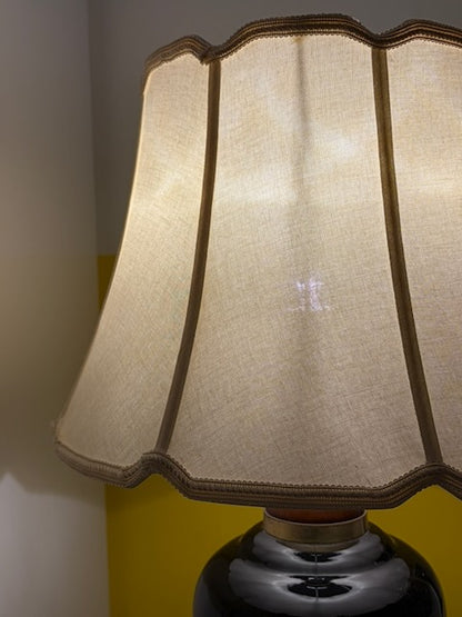 LAMPE POTICHE NOIRE ABAT-JOUR FESTONNÉ VINTAGE 🖤