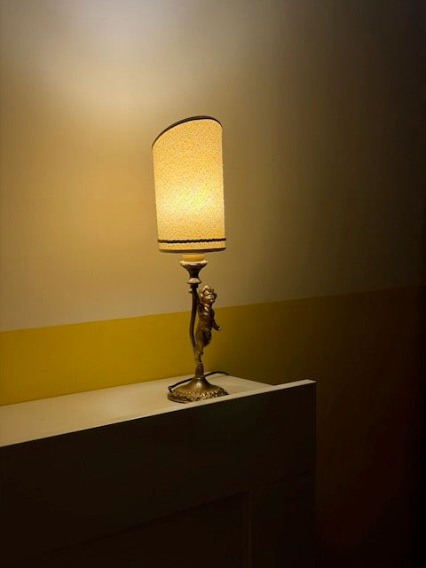 LAMPE PUTTO BRONZE ABAT-JOUR CYLINDRIQUE 👼