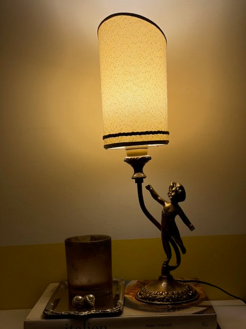 LAMPE PUTTO BRONZE ABAT-JOUR CYLINDRIQUE 👼