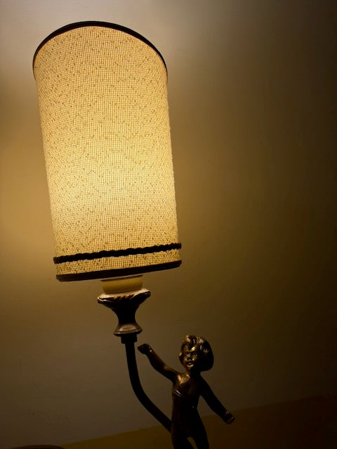 LAMPE PUTTO BRONZE ABAT-JOUR CYLINDRIQUE 👼