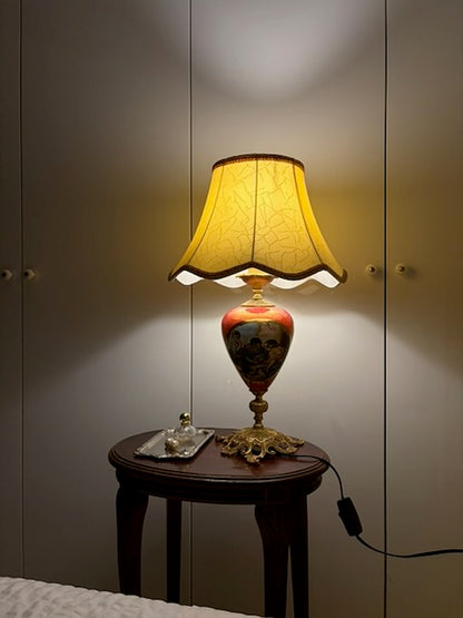 LAMPE URNE PEINTE ABAT-JOUR CRAQUELÉ VINTAGE