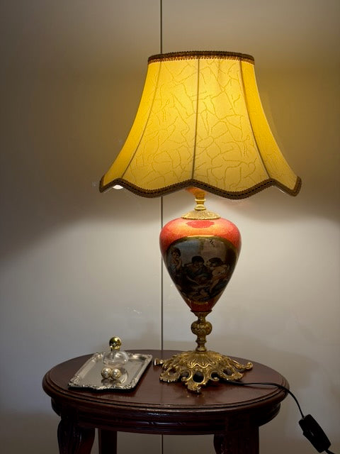 LAMPE URNE PEINTE ABAT-JOUR CRAQUELÉ VINTAGE