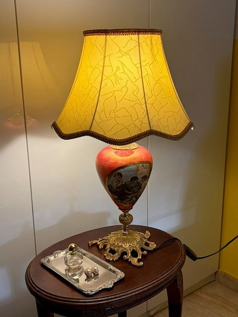 LAMPE URNE PEINTE ABAT-JOUR CRAQUELÉ VINTAGE