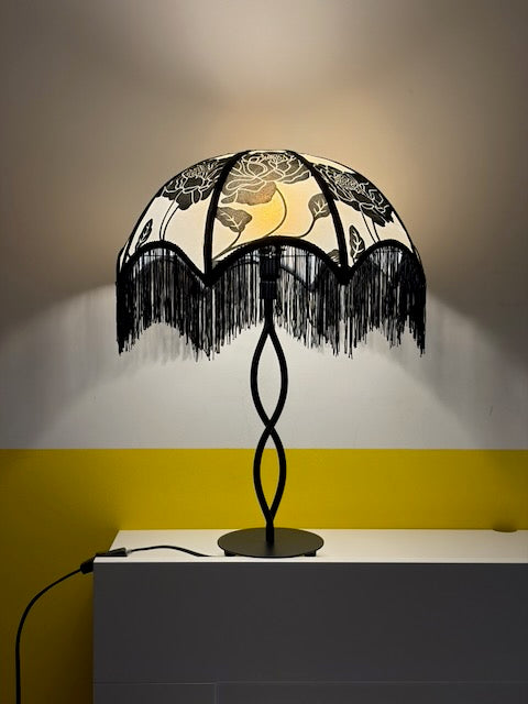 LAMPE PIED TORSADÉ ABAT-JOUR FRANGES VINTAGE 🖤