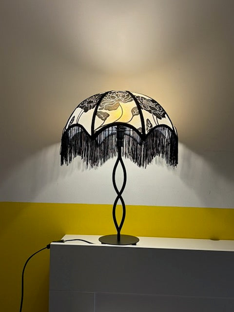 LAMPE PIED TORSADÉ ABAT-JOUR FRANGES VINTAGE 🖤