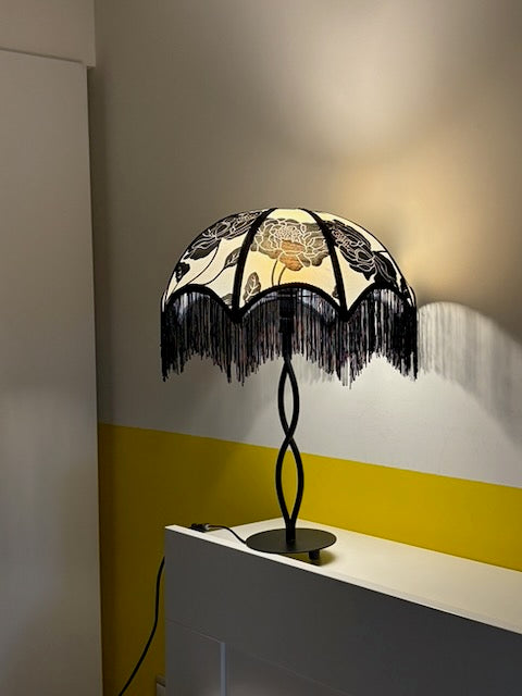 LAMPE PIED TORSADÉ ABAT-JOUR FRANGES VINTAGE 🖤