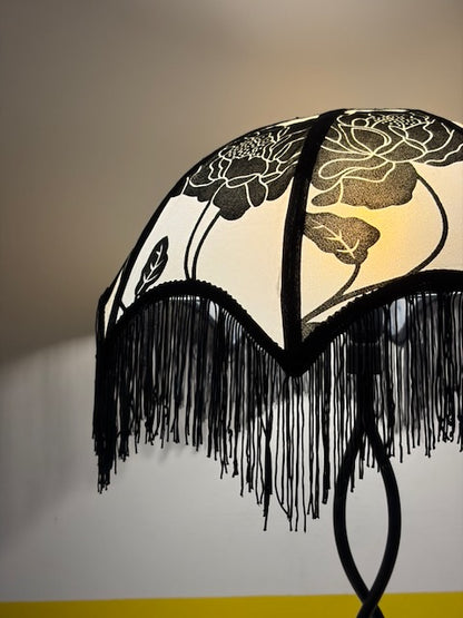 LAMPE PIED TORSADÉ ABAT-JOUR FRANGES VINTAGE 🖤