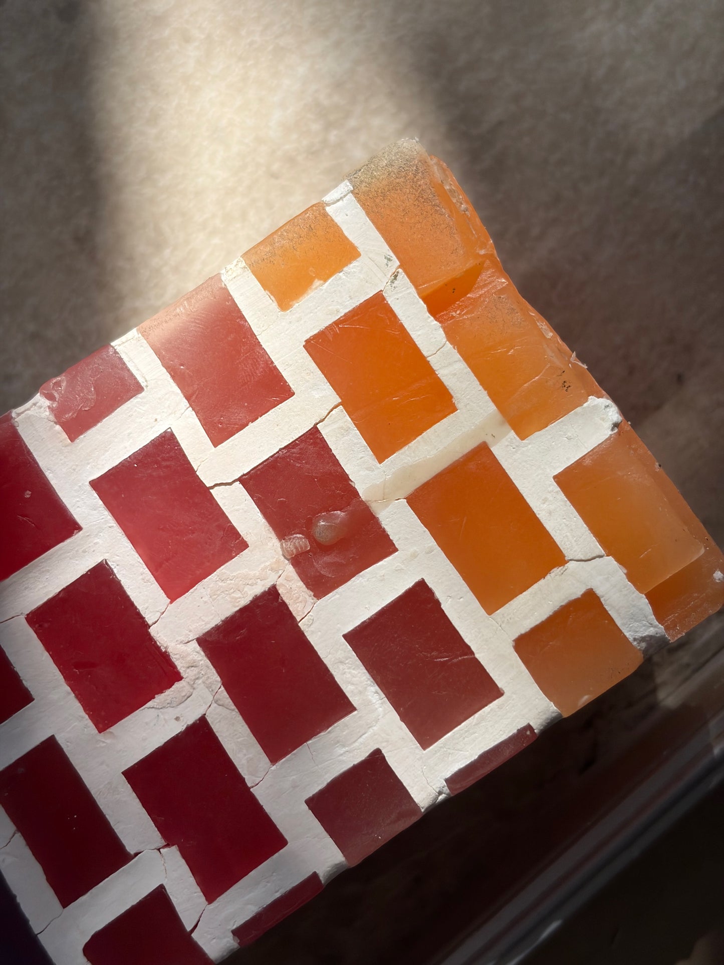 BOUGEOIR CARRÉ MOSAÏQUE VERRE ORANGE ROUGE VIOLET 🕯️