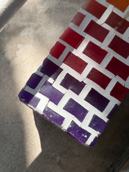 BOUGEOIR CARRÉ MOSAÏQUE VERRE ORANGE ROUGE VIOLET 🕯️