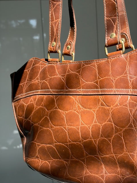 SAC CROCO CAMEL CUIR VINTAGE 👜