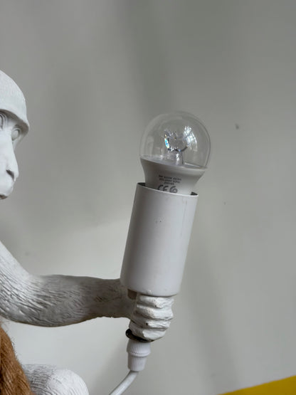 LAMPE SINGE RÉSINE BLANCHE CORDE SUSPENDUE | VINTAGE 🐒✨