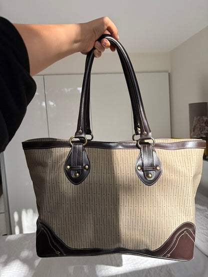 SAC TOILE BEIGE ET CUIR MARRON 🤎