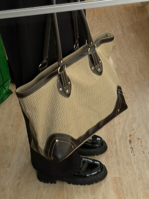 SAC TOILE BEIGE ET CUIR MARRON 🤎