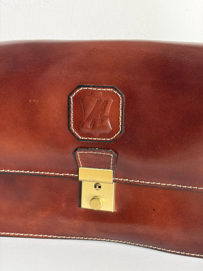 POCHETTE CLUTCH CUIR MARRON BORDEAUX FERMOIR DORÉ | VINTAGE 👜🤎
