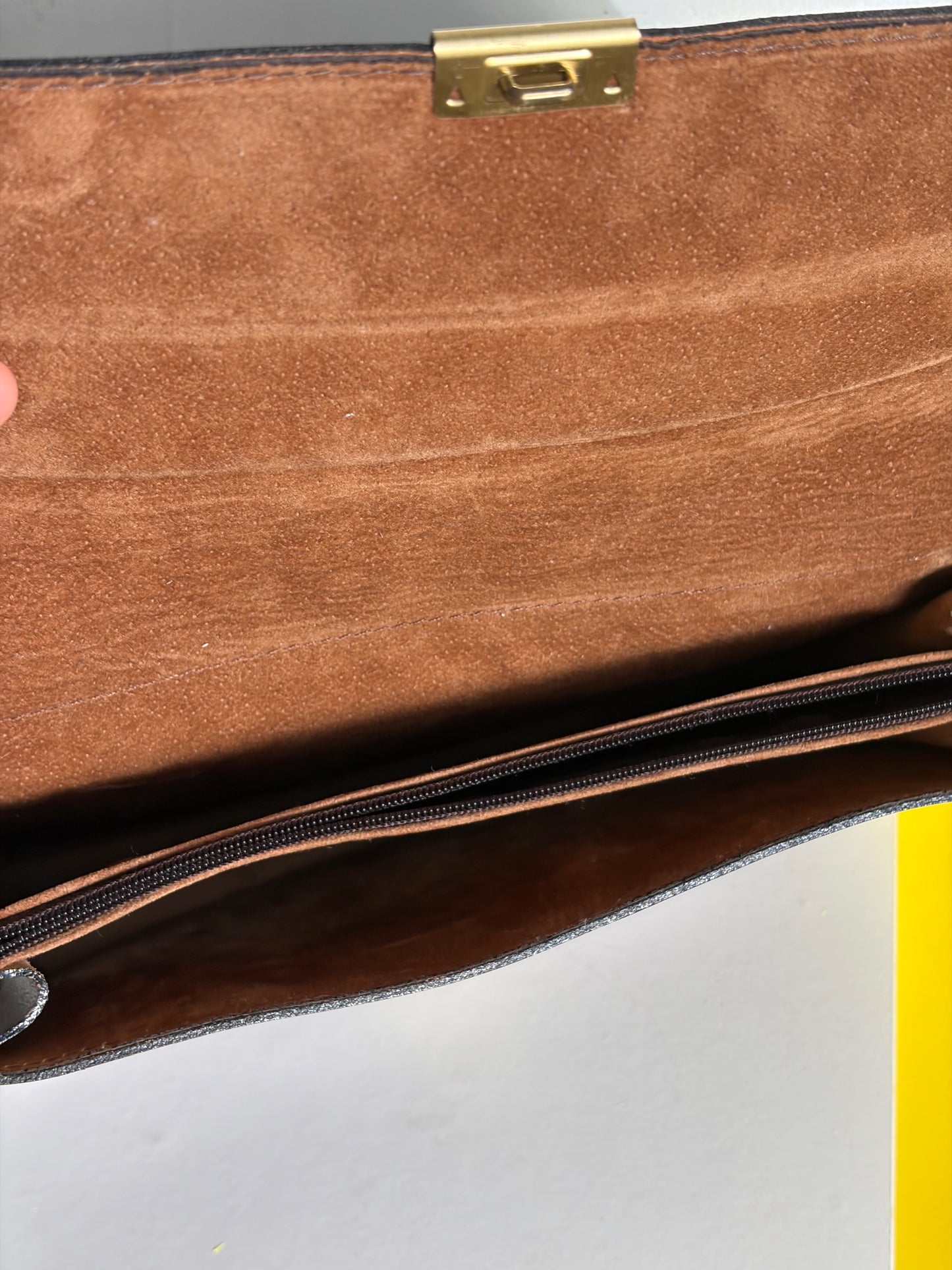 POCHETTE CLUTCH CUIR MARRON BORDEAUX FERMOIR DORÉ | VINTAGE 👜🤎