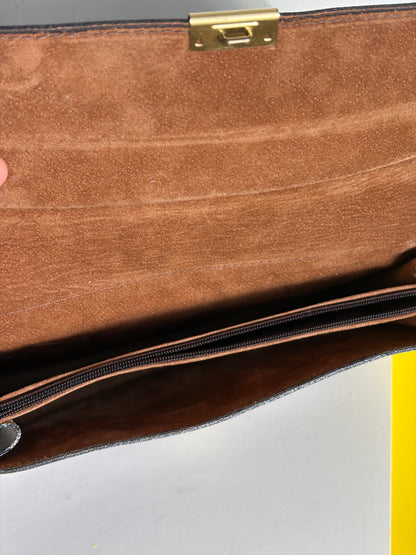 POCHETTE CLUTCH CUIR MARRON BORDEAUX FERMOIR DORÉ | VINTAGE 👜🤎